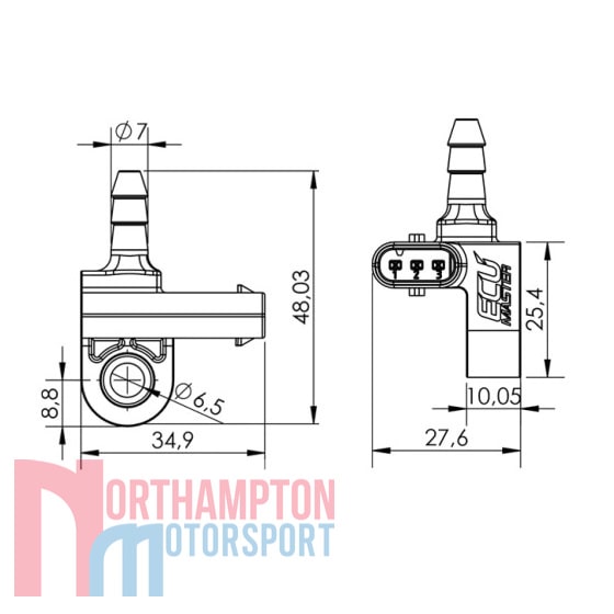 ECUMaster 4-Bar MAP Sensor Dimensions