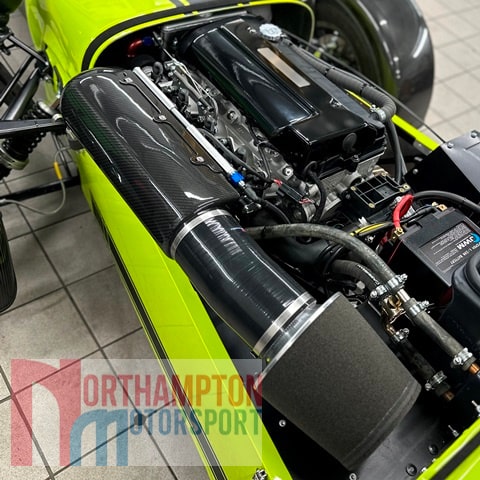 Caterham 420R Throttlebody Kit Installed with Carbon Air Box
